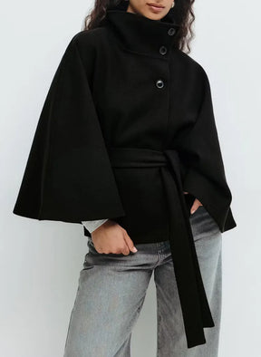 Women's Belted Cape Coat | Felicia in Black - Juana Fashion