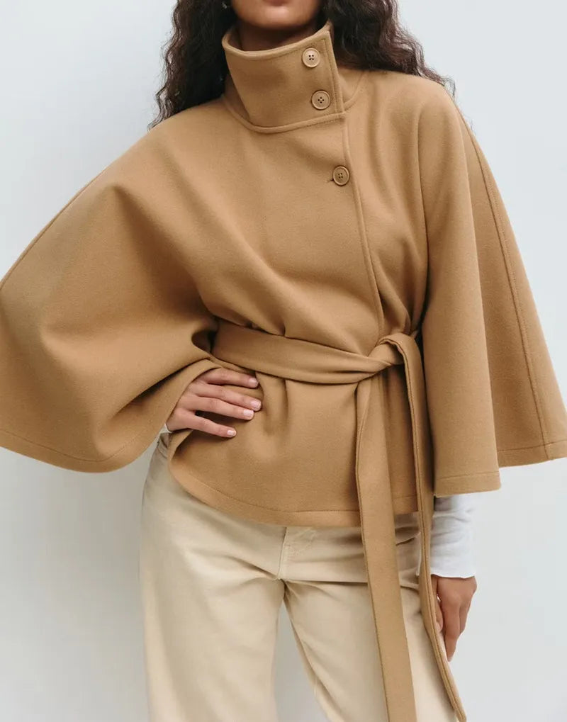 Women's Belted Cape Coat | Felicia in Black - Juana Fashion