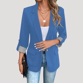 Women's Single-Breasted Blazer with Roll-Up Sleeves | Theresa in Navy - Juana Fashion