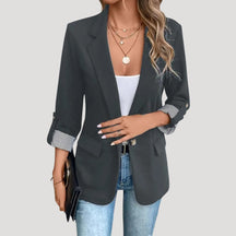 Women's Single-Breasted Blazer with Roll-Up Sleeves | Theresa in Navy - Juana Fashion