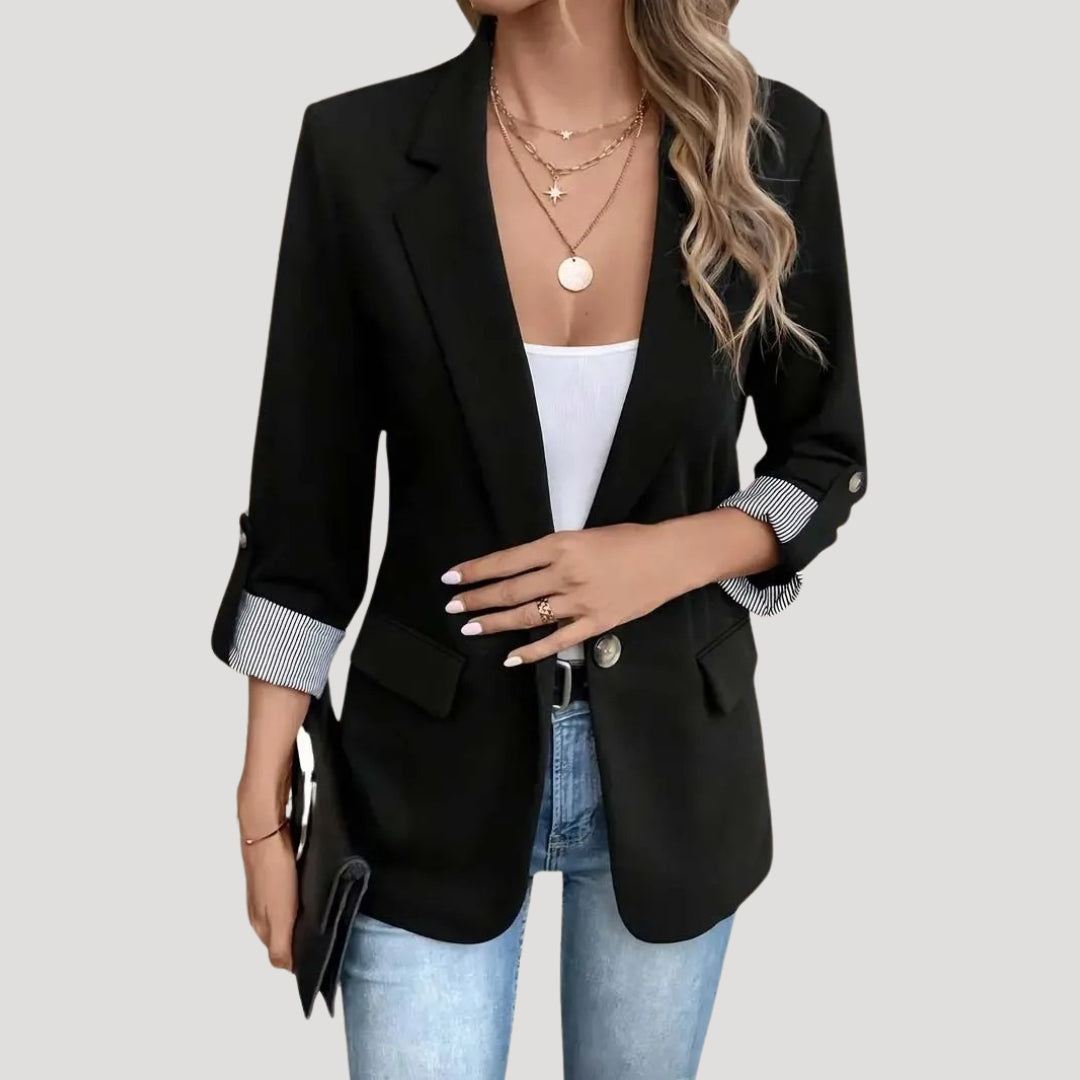Women's Single-Breasted Blazer with Roll-Up Sleeves | Theresa in Navy - Juana Fashion