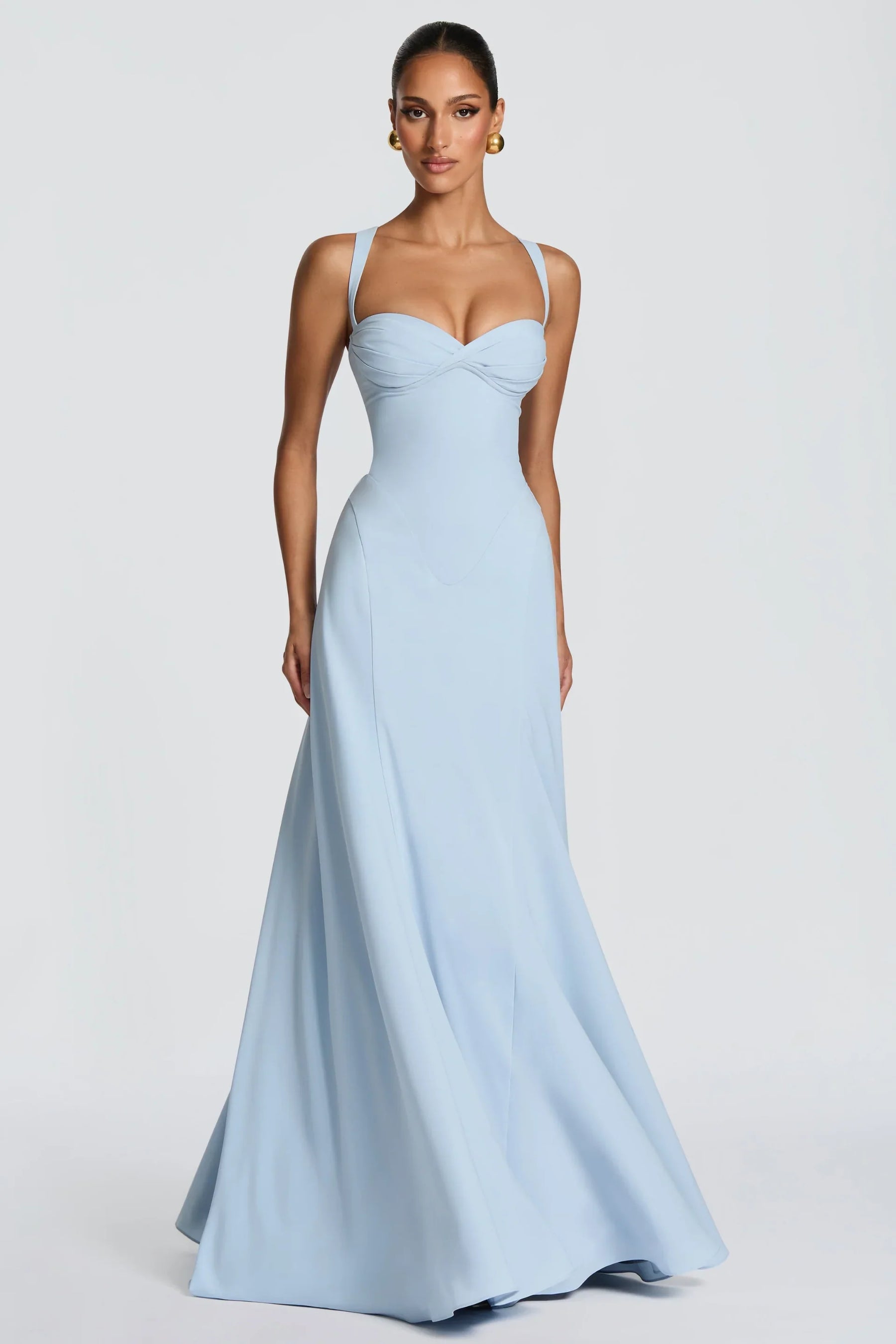 Women's Satin Sweetheart Maxi Prom Dress, Lace-Up Back | Amber