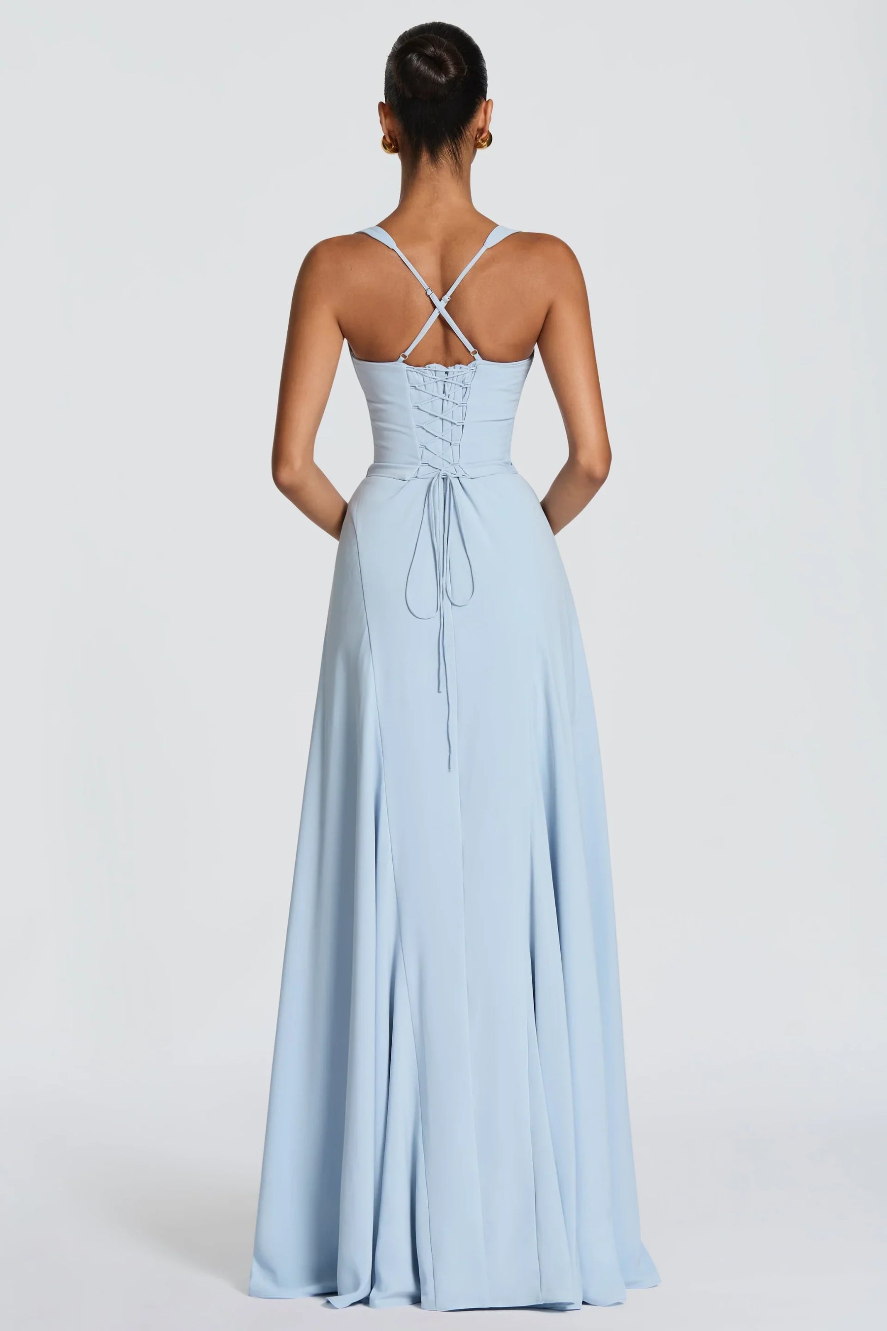 Women's Satin Sweetheart Maxi Prom Dress, Lace-Up Back | Amber