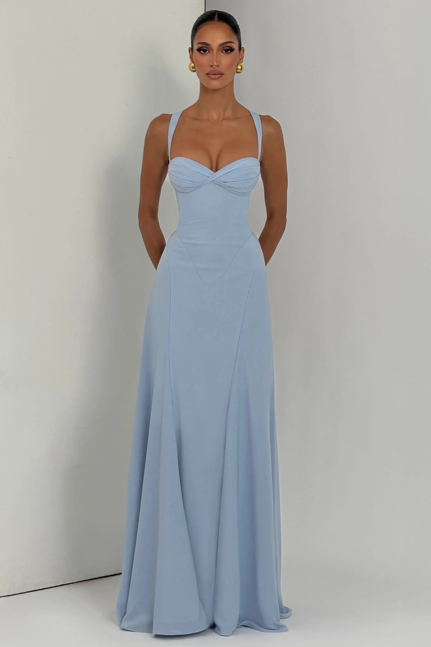 Women's Satin Sweetheart Maxi Prom Dress, Lace-Up Back | Amber