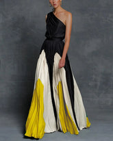 Women's One-Shoulder Pleated Maxi Evening Dress | Amber in Yellow