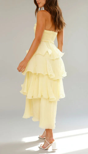 Women's Strapless Ruffle Maxi Wedding Guest Dress | Amber