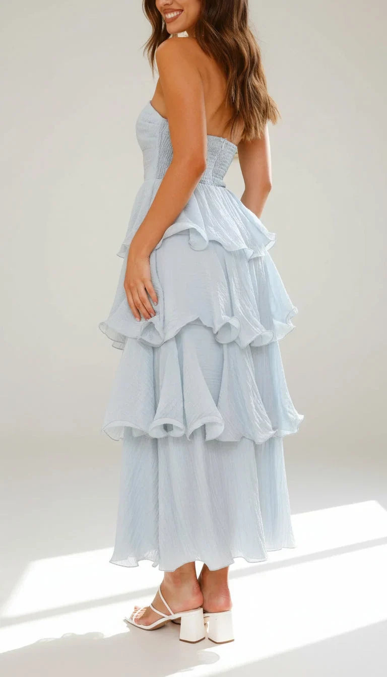 Women's Strapless Ruffle Maxi Wedding Guest Dress | Amber