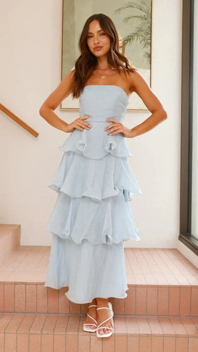 Women's Strapless Ruffle Maxi Wedding Guest Dress | Amber
