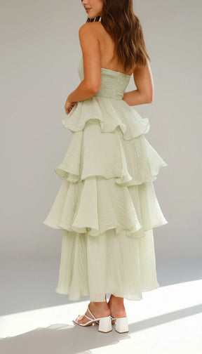 Women's Strapless Ruffle Maxi Wedding Guest Dress | Amber