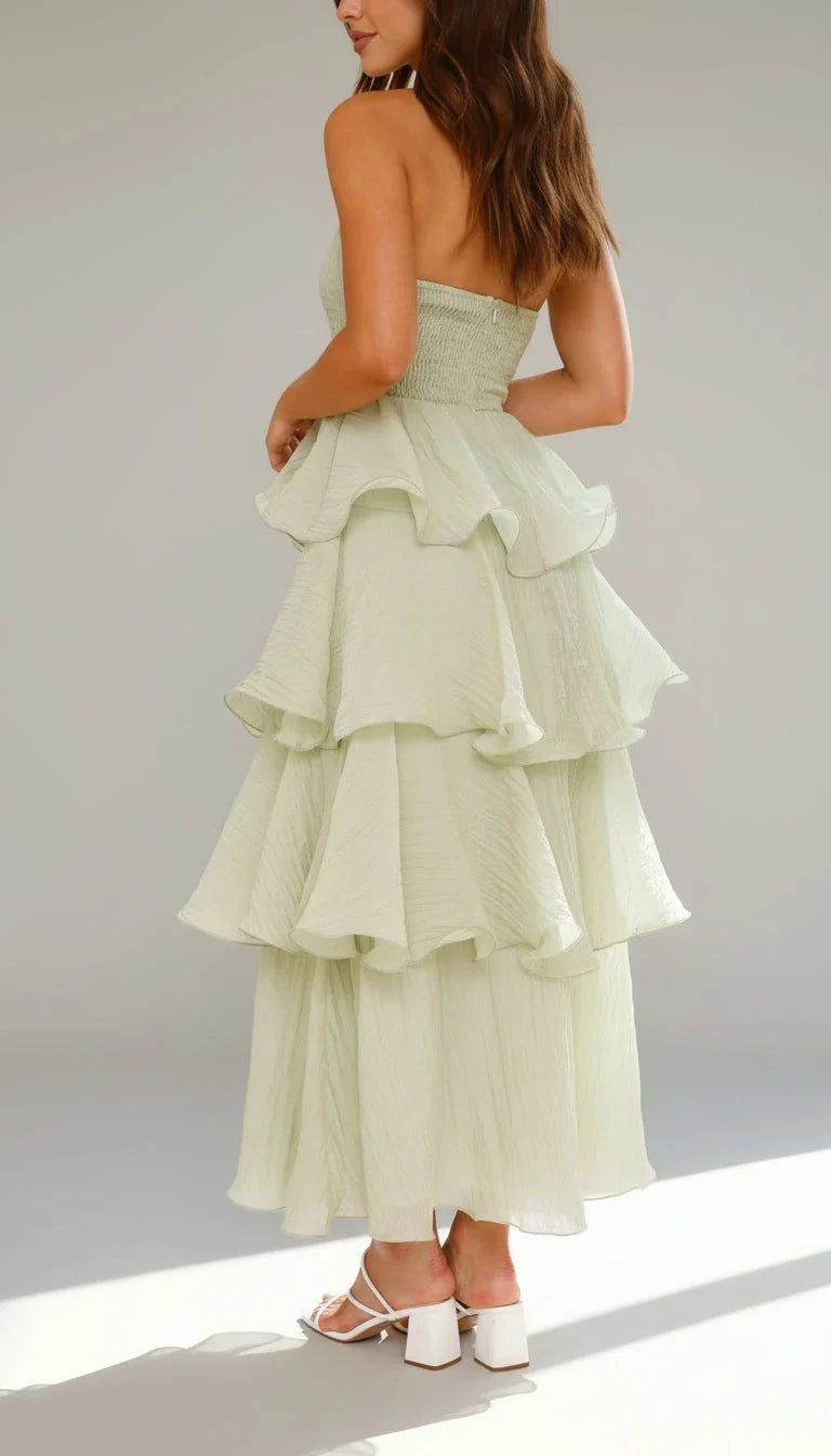 Women's Strapless Ruffle Maxi Wedding Guest Dress | Amber