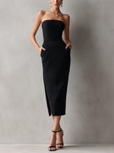 Women's Strapless Bodycon Midi Cocktail Dress | Angel in Black