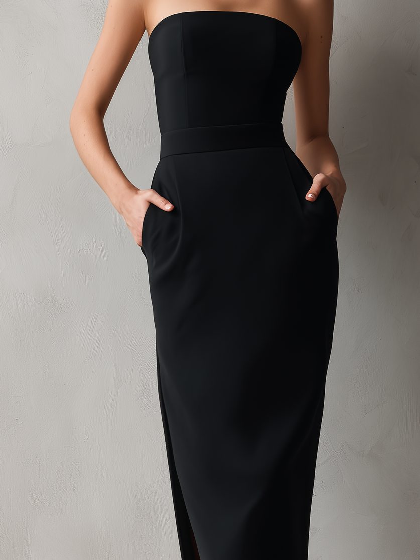 Women's Strapless Bodycon Midi Cocktail Dress | Angel