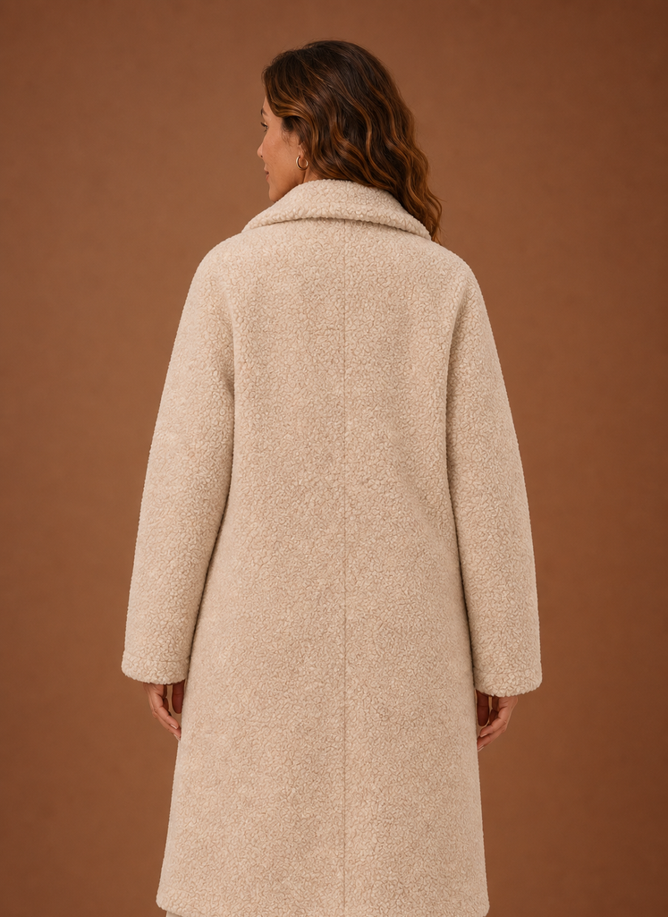 Women's Long Double-Breasted Teddy Winter Coat | Lucrezia in Apricot - Juana Fashion