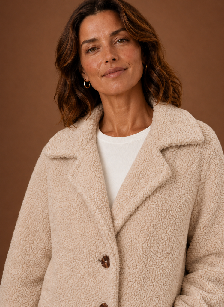 Women's Long Double-Breasted Teddy Winter Coat | Lucrezia in Black - Juana Fashion