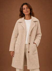 Women's Long Double-Breasted Teddy Winter Coat | Lucrezia in Apricot - Juana Fashion