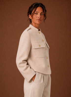 Women's Cropped Button-Front Jacket | Matilde in Apricot - Juana Fashion
