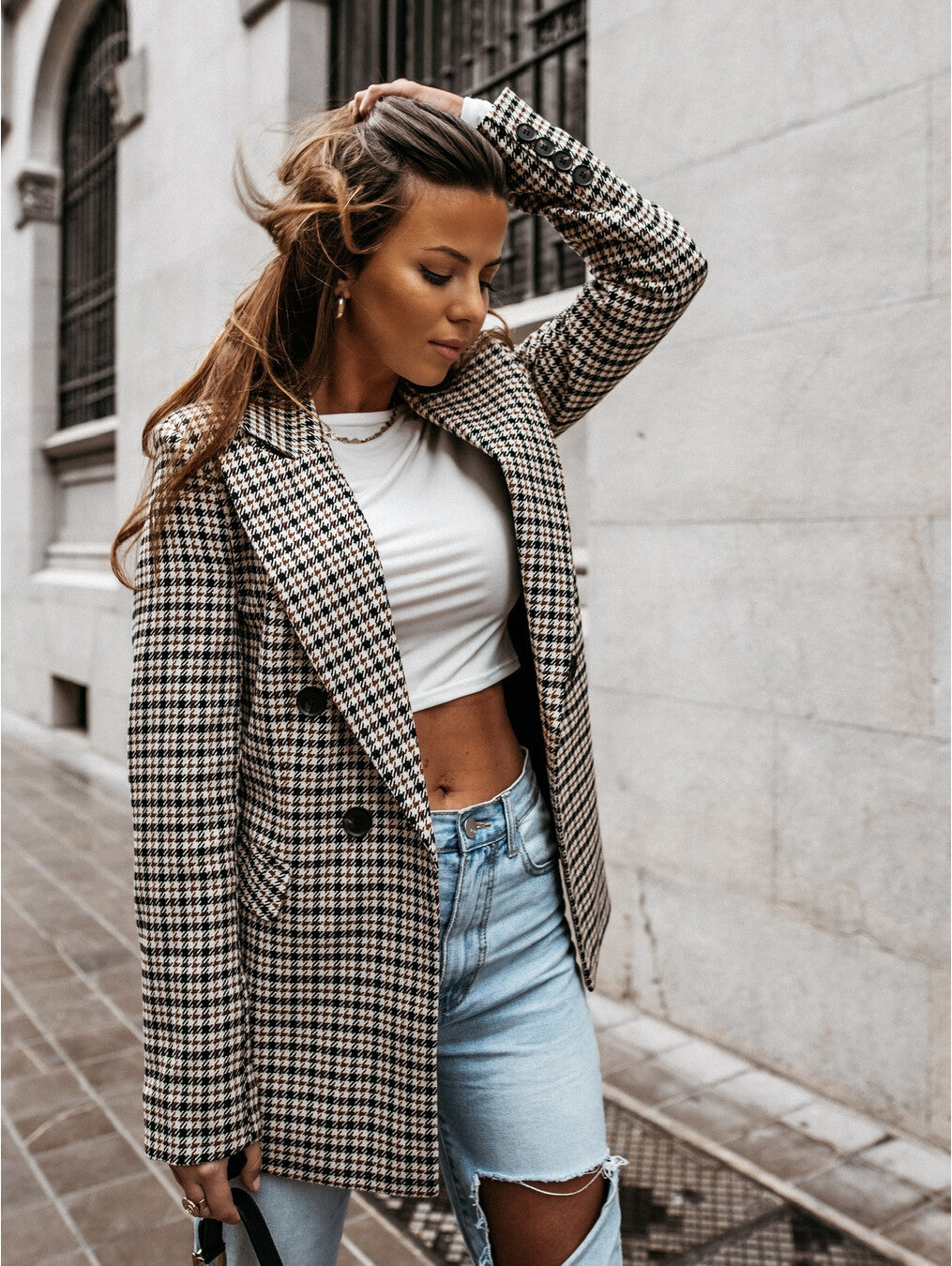 Women's Plaid Double Breasted Blazer — View 5