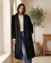Women's Black Long Oversized Wool-Look Coat | Astrid - Juana Fashion