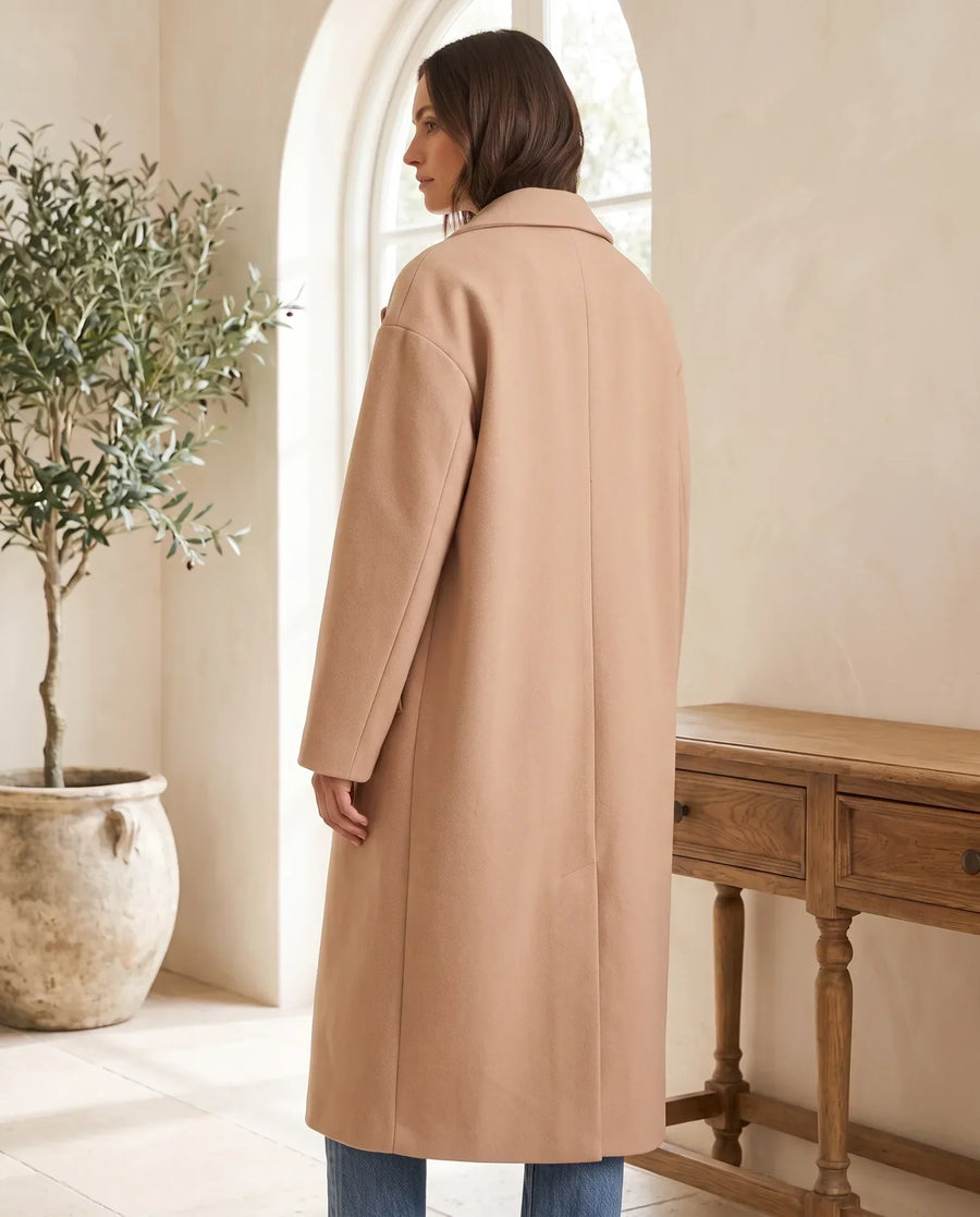 Women's Khaki Long Oversized Wool-Look Coat | Astrid - Juana Fashion