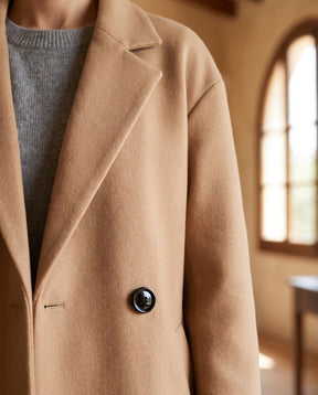 Women's Khaki Long Oversized Wool-Look Coat | Astrid - Juana Fashion