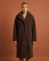 Women's Coffee Brown Long Teddy Coat | Delphine - Juana Fashion