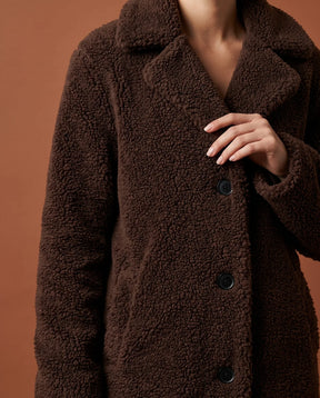 Women's Coffee Brown Long Teddy Coat | Delphine - Juana Fashion