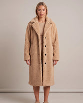 Women's Khaki Long Teddy Coat | Delphine - Juana Fashion