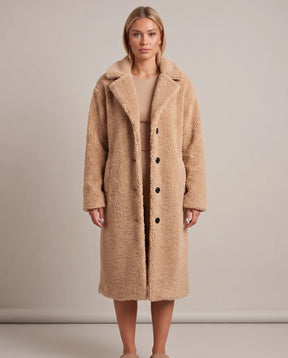 Women's Khaki Long Teddy Coat | Delphine - Juana Fashion