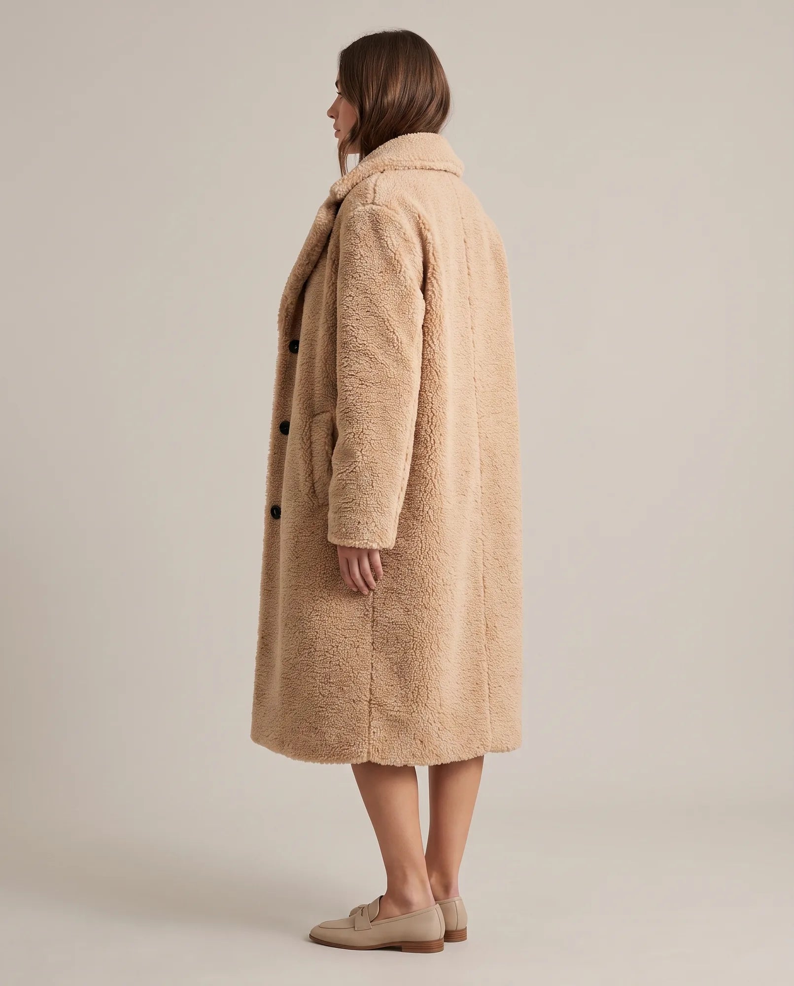 Women's Khaki Long Teddy Coat | Delphine - Juana Fashion