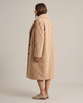 Women's Khaki Long Teddy Coat | Delphine - Juana Fashion