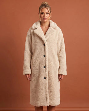 Women's White Long Teddy Coat | Delphine - Juana Fashion