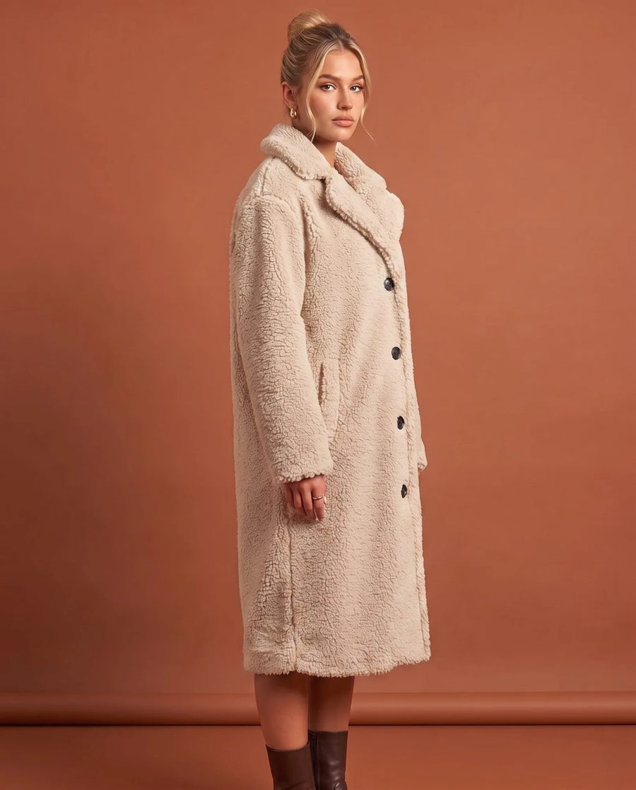 Women's White Long Teddy Coat | Delphine - Juana Fashion