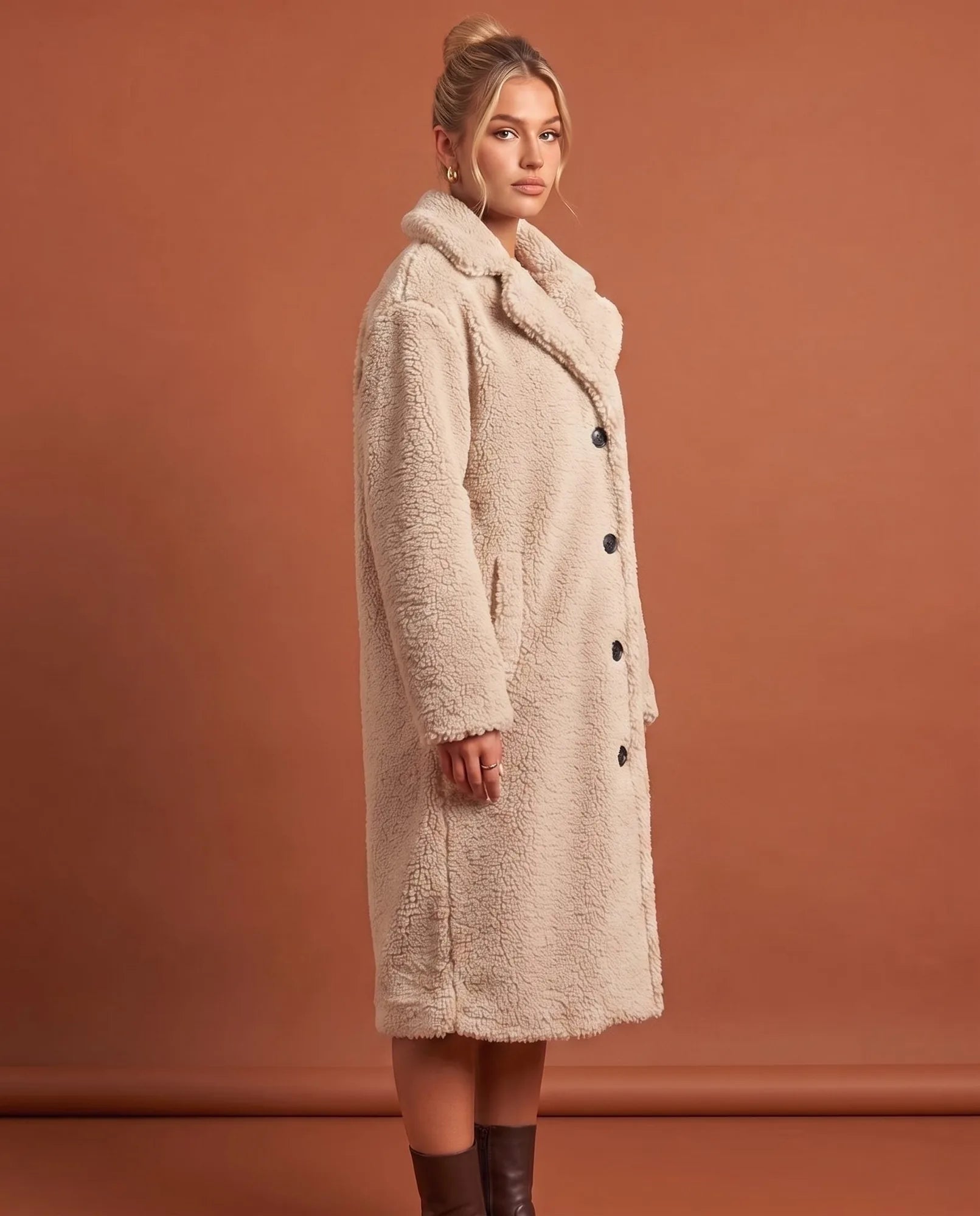 Women's White Long Teddy Coat | Delphine - Juana Fashion