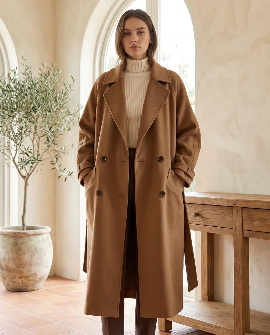 Women's Brown Long Tailored Coat | Adeline - Juana Fashion