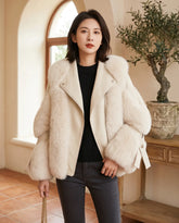 Women's Off-White Cropped Fluffy Jacket | Faye - Juana Fashion