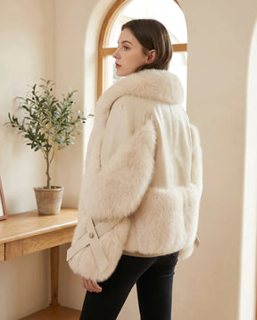 Women's Off-White Cropped Fluffy Jacket | Faye - Juana Fashion