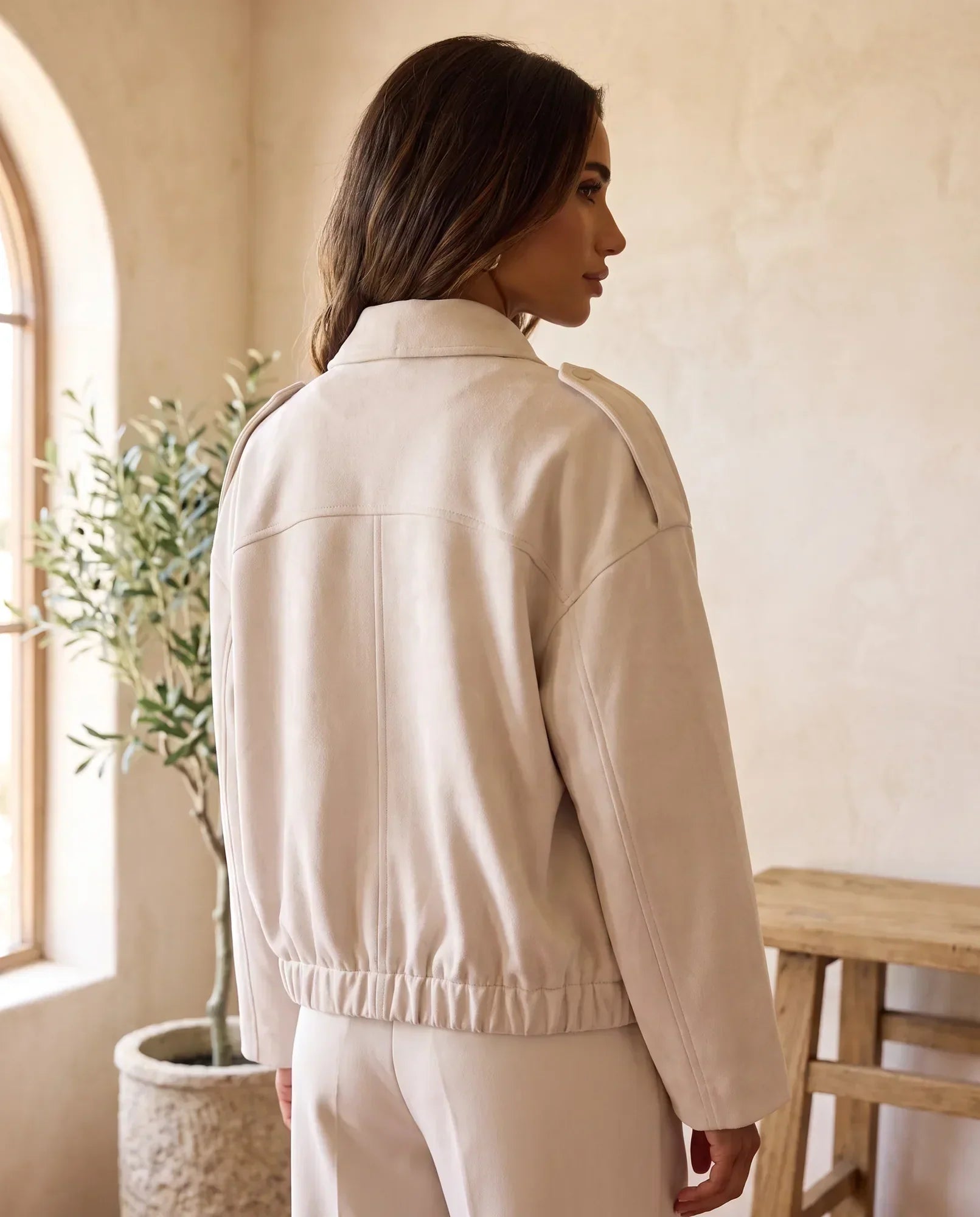 Women's Beige Faux Suede Shirt Jacket | Hadley - Juana Fashion