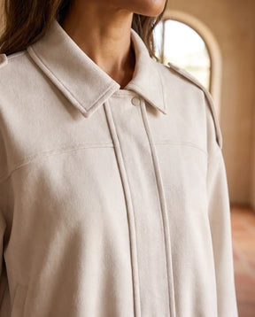 Women's Beige Faux Suede Shirt Jacket | Hadley - Juana Fashion