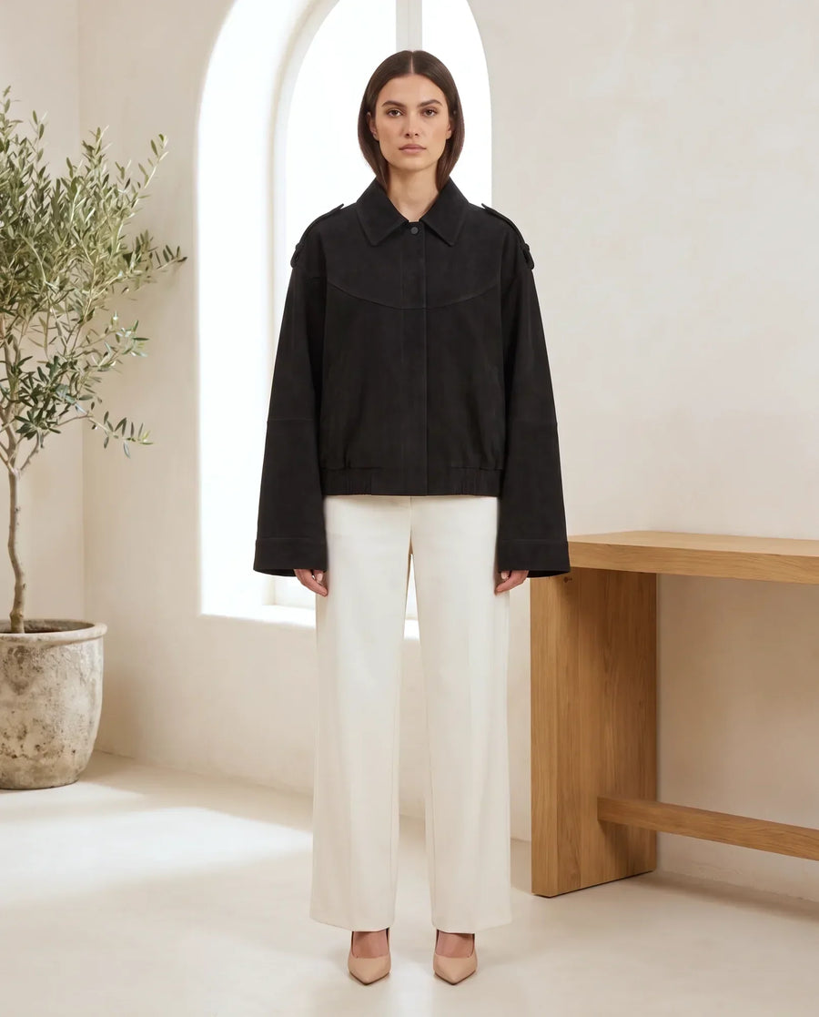 Women's Black Oversized Faux Suede Shirt Jacket | Hadley - Juana Fashion
