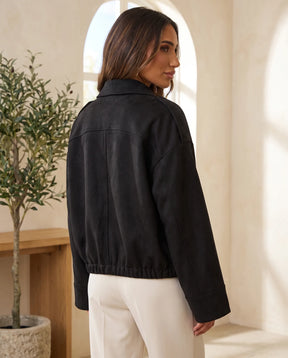 Women's Black Oversized Faux Suede Shirt Jacket | Hadley - Juana Fashion