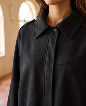 Women's Black Oversized Faux Suede Shirt Jacket | Hadley - Juana Fashion