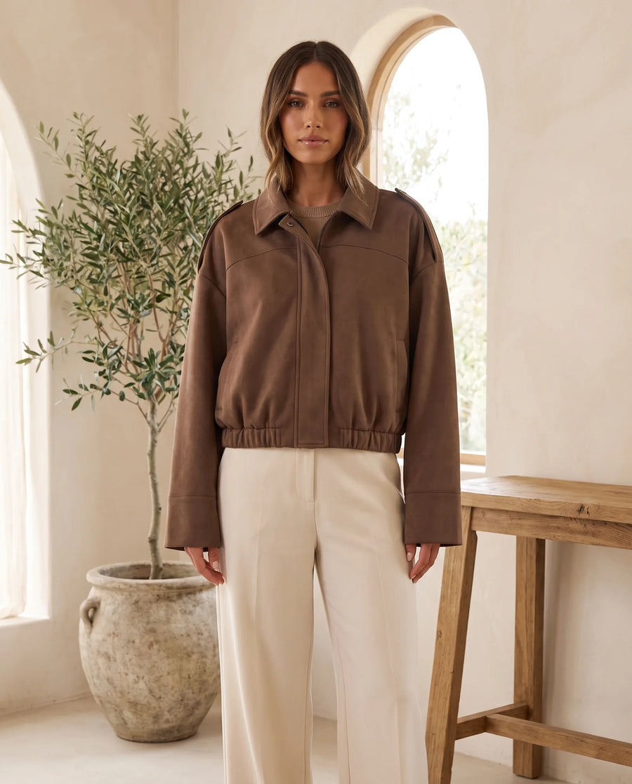 Women's Chocolate Brown Faux Suede Shirt Jacket | Hadley - Juana Fashion