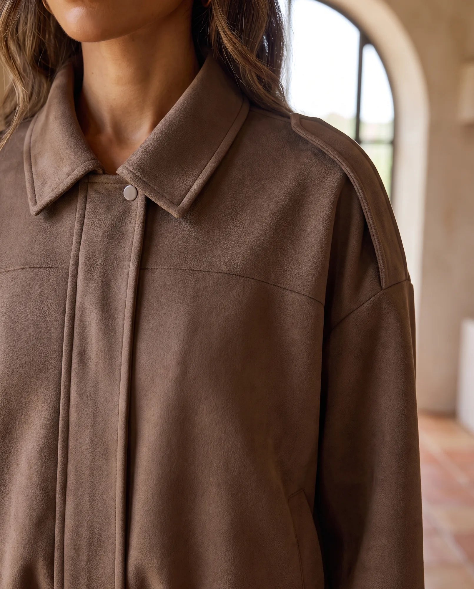 Women's Chocolate Brown Faux Suede Shirt Jacket | Hadley - Juana Fashion
