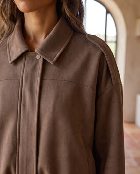 Women's Chocolate Brown Faux Suede Shirt Jacket | Hadley - Juana Fashion