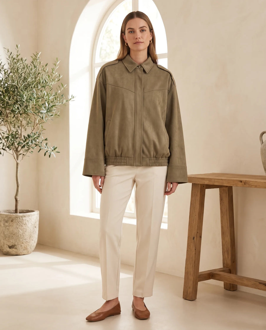 Women's Green Faux Suede Shirt Jacket | Hadley - Juana Fashion