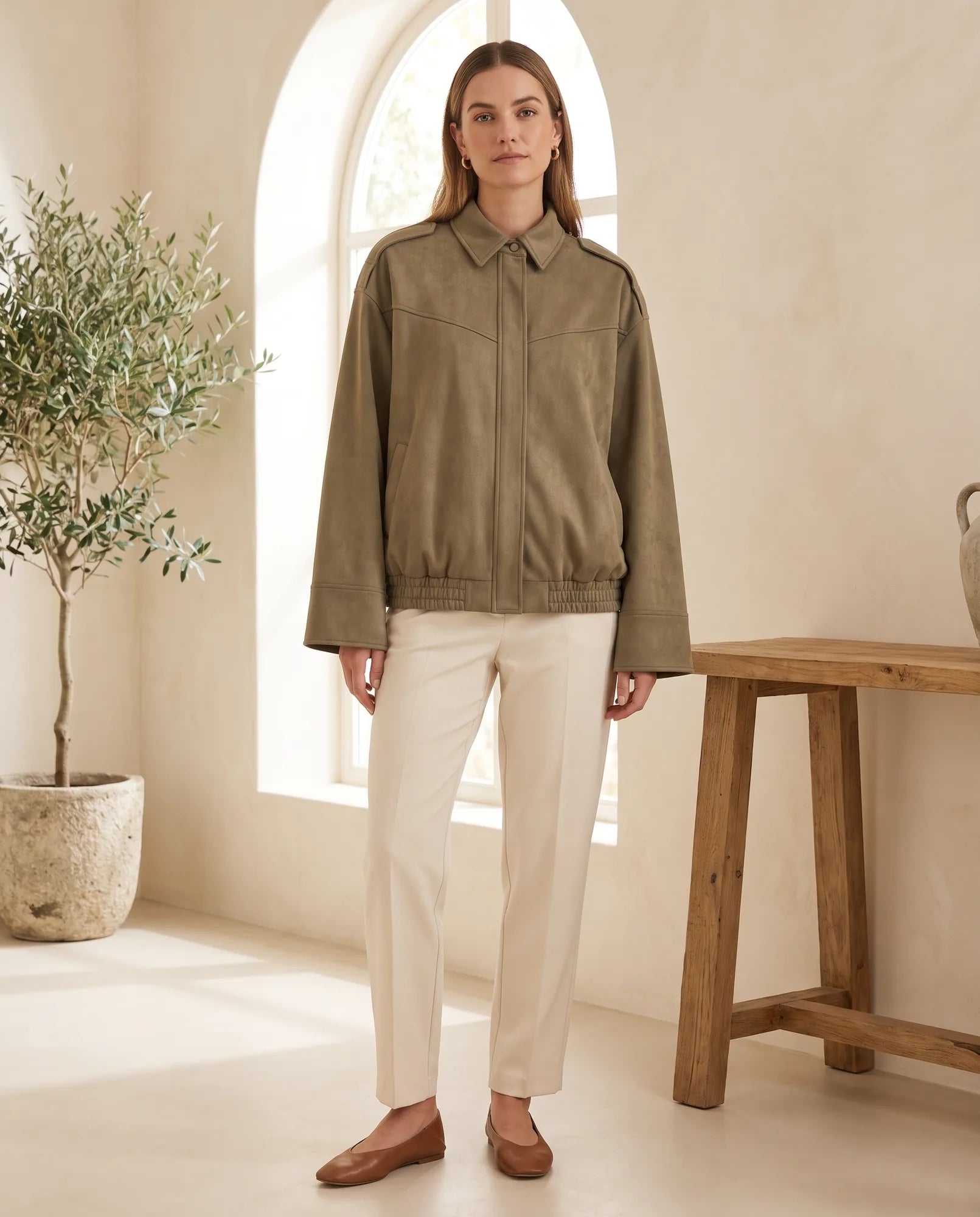 Women's Green Faux Suede Shirt Jacket | Hadley - Juana Fashion