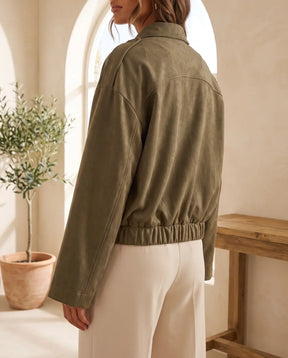 Women's Green Faux Suede Shirt Jacket | Hadley - Juana Fashion