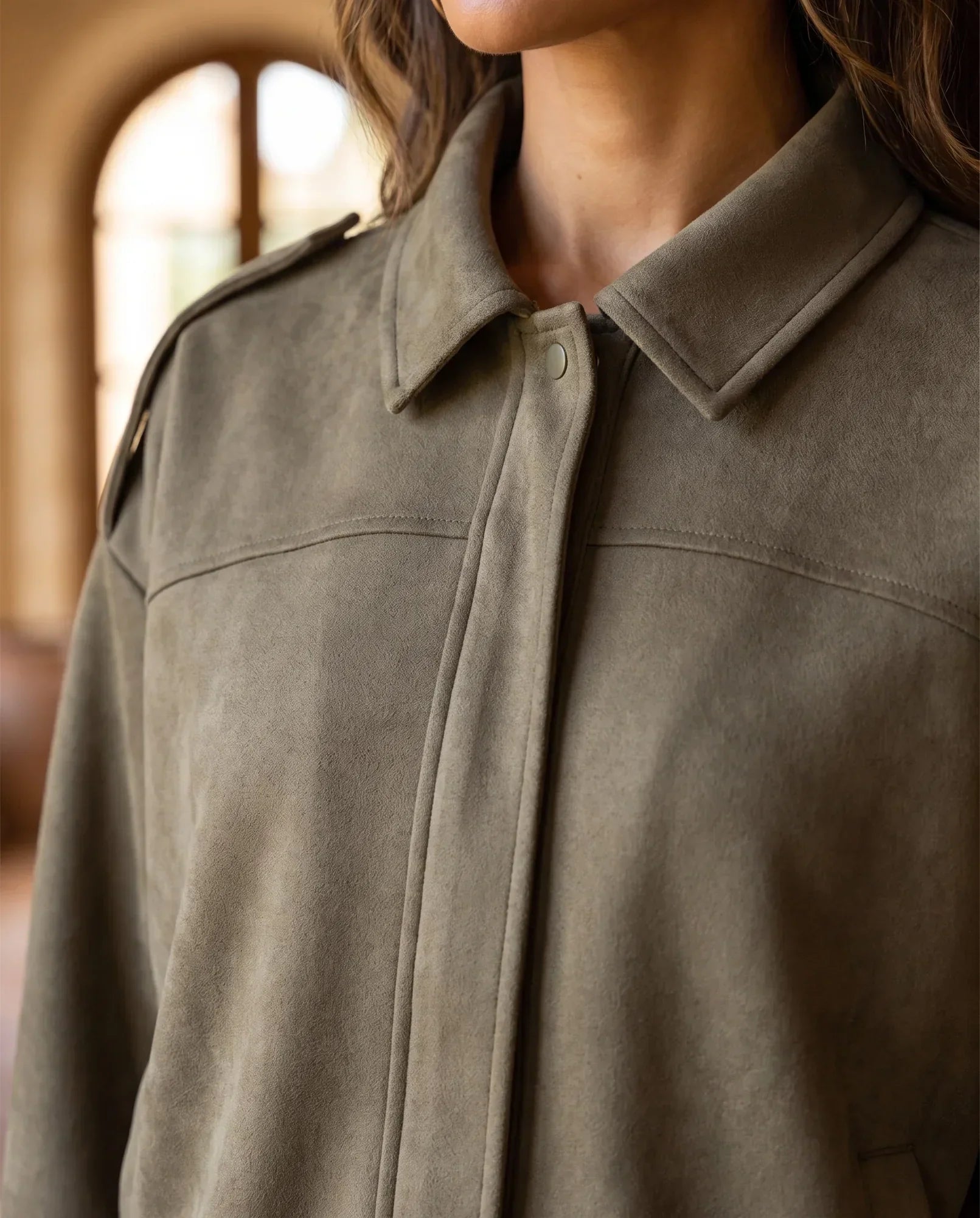 Women's Green Faux Suede Shirt Jacket | Hadley - Juana Fashion