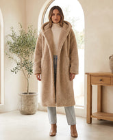 Women's Beige Hooded Teddy Coat | Elsie - Juana Fashion
