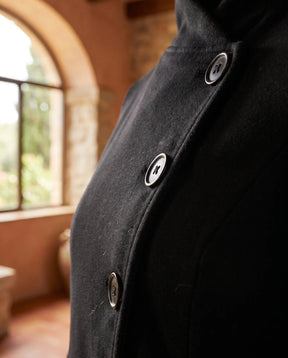 Women's Black Stand-Collar Coat with Asymmetric Closure | Simone - Juana Fashion